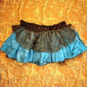 2/$15 Burlesque Teal Blue Black and Gold Skirt with Sewn-In Mini Tulle Petticoat
